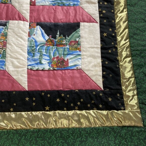 Christmas Wall Hanging‎ Quilt Handmade Square Printed Town Scenes Snow - Picture 8 of 15